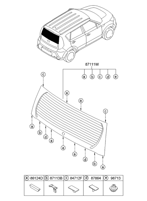 2014 Kia Soul Glass Assembly-Tail Gate Diagram for 87110B2000