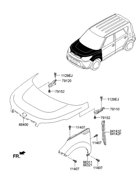 2016 Kia Soul Fender & Hood Panel Diagram