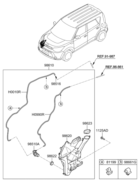2015 Kia Soul Windshield Washer Reservoir Assembly Diagram for 98621B2000