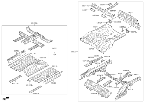 2014 Kia Soul Panel Complete-Rear Floor Diagram for 65500B2500