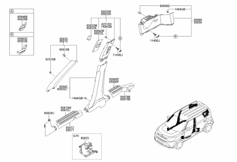 2015 Kia Soul Trim Assembly-Front Pillar Diagram for 85810B2000EQ