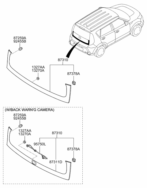 2014 Kia Soul Garnish Assembly-Tail Gate Diagram for 87310B2000