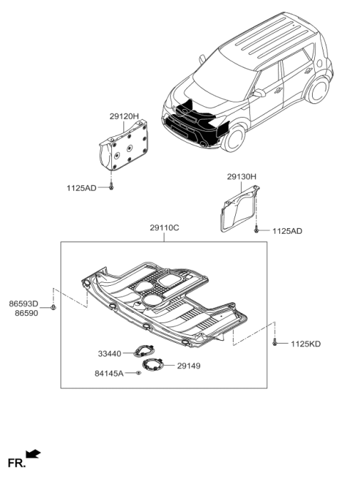 2016 Kia Soul Panel-Under Cover,RH Diagram for 29120B2000