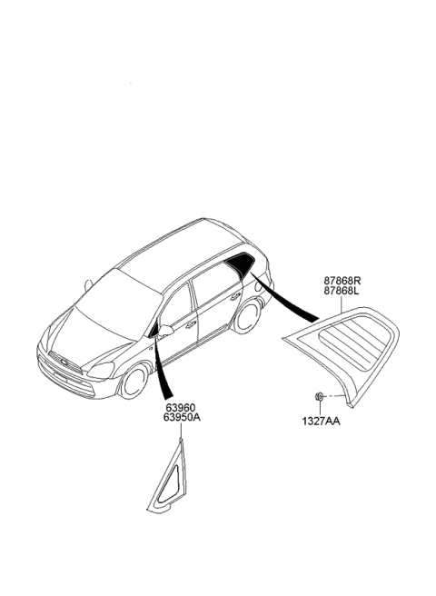 2007 Kia Rondo Quarter Fixed Glass & Moulding Diagram