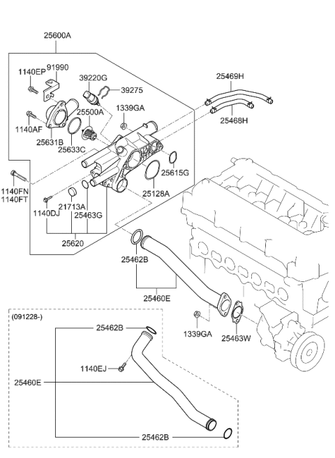 2009 Kia Rondo Coolant Pipe & Hose Diagram 1