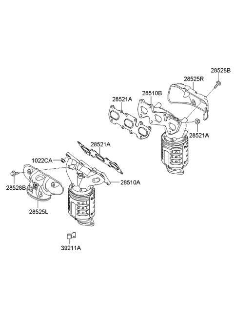 2009 Kia Rondo Exhaust Manifold Catalytic Assembly, Right Diagram for 285103E040