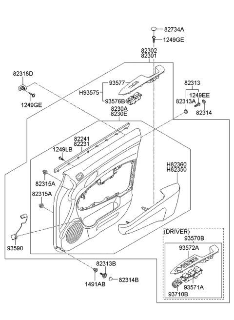 2008 Kia Rondo Panel Complete-Front Door Trim Diagram for 823011D5305X