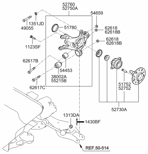 2010 Kia Rondo Rear Wheel Hub & Bearing Assembly Diagram for 527301D000