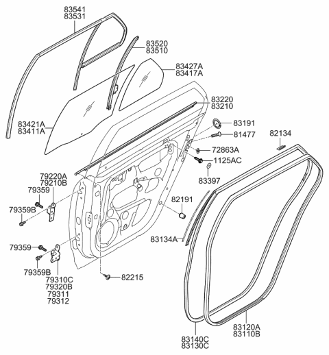 2007 Kia Rondo WEATHERSTRIP Assembly-Rear Door Belt Diagram for 832201D000