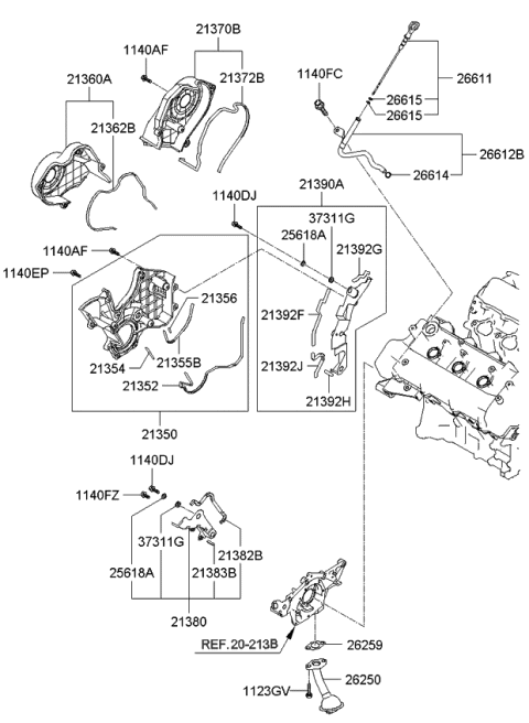 2009 Kia Rondo Gasket-Timing Belt Cover Diagram for 213623E000