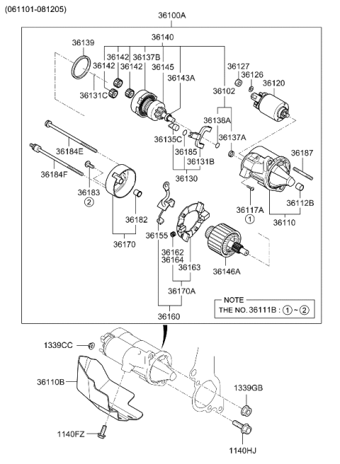 2009 Kia Rondo Starter Assembly Diagram for 361003E020