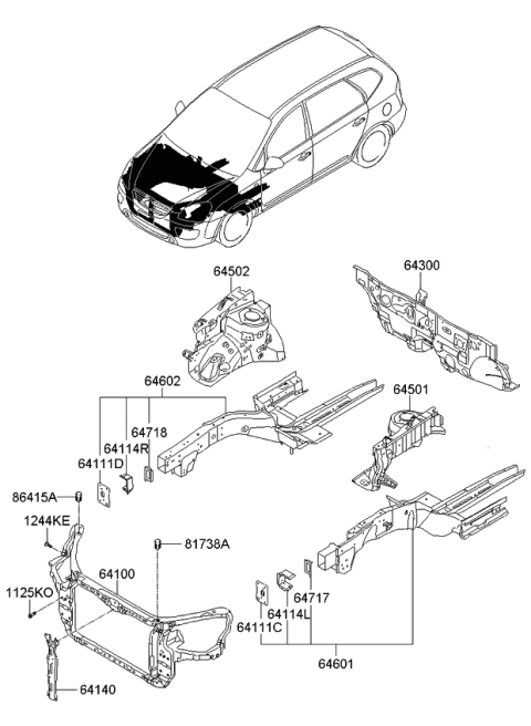 2009 Kia Rondo Fender Apron & Radiator Panel Diagram