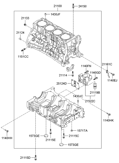 2010 Kia Rondo Block Assembly-Cylinder Diagram for 2110025210