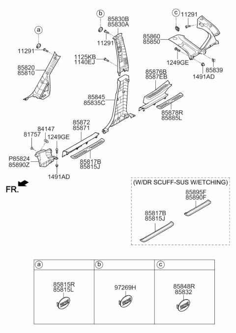 2008 Kia Rondo Trim Assembly-Front Pillar Diagram for 858201D100RU