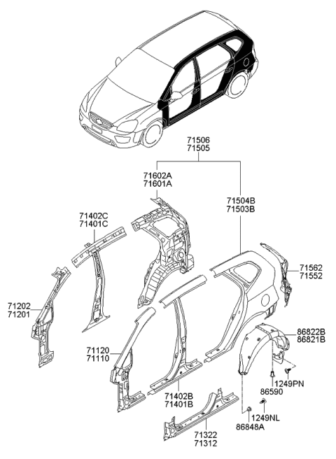 2008 Kia Rondo Pillar Assembly-Center Inner Diagram for 714021D100