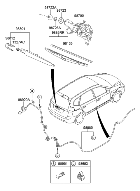 2010 Kia Rondo Rear Wiper Motor & Linkage Assembly Diagram for 987001D000