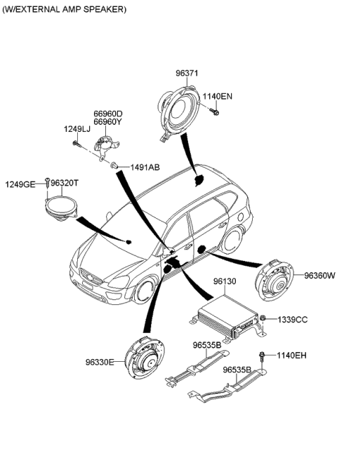 2009 Kia Rondo Sub Woofer Speaker Assembly Diagram for 963801D000