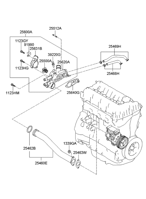 2008 Kia Rondo Coolant Pipe & Hose Diagram 2