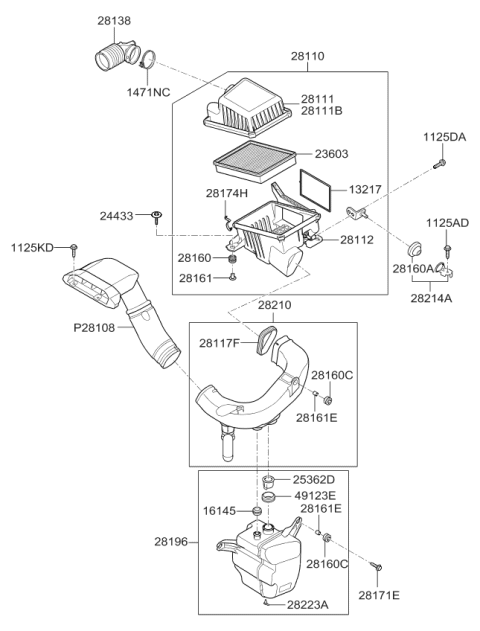 2010 Kia Rondo Cover-Air Cleaner Diagram for 281112G500