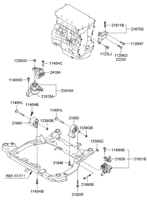 2007 Kia Rondo Rear Roll Stopper Bracket Assembly Diagram for 219302G100