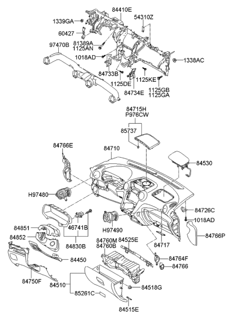 2011 Kia Rondo Duct Assembly-Side Air VENTILATOR Diagram for 974501D000WK