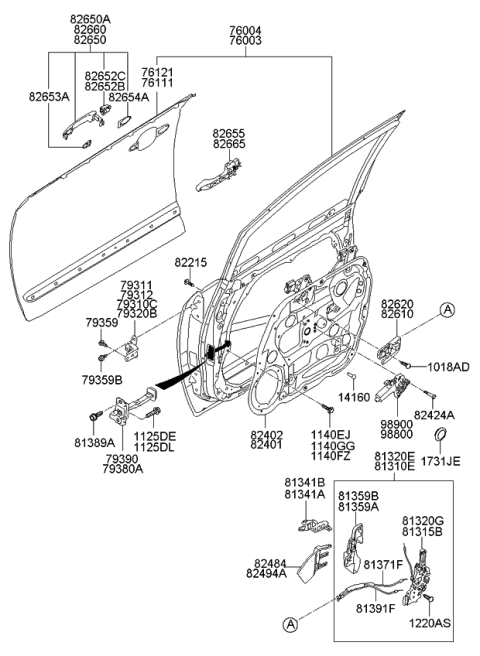 2006 Kia Rondo Inside Door Handle Assembly, Right Diagram for 826201D010