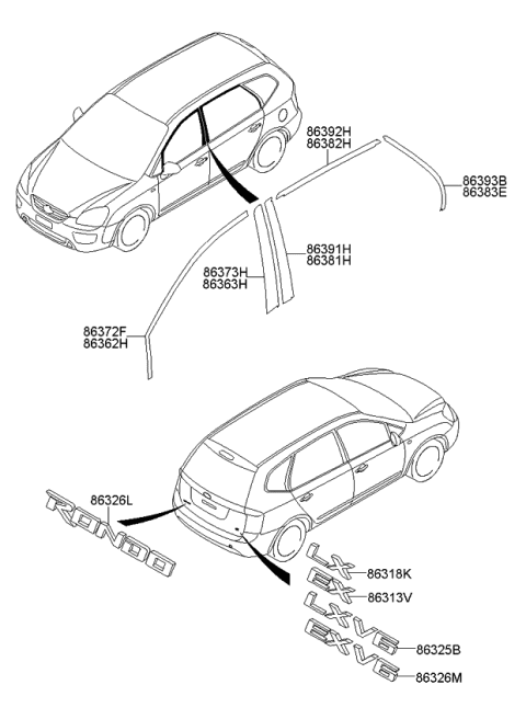 2006 Kia Rondo Lx V6 Emblem Diagram for 863181D000