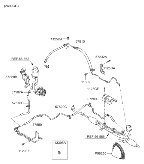 2010 Kia Rondo Power Steering Hose & Bracket Diagram 1