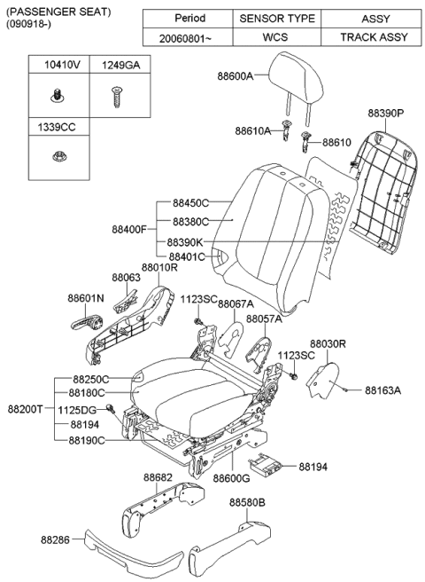 2009 Kia Rondo Front Seat Cushion Passenge Covering Diagram for 882801D012462