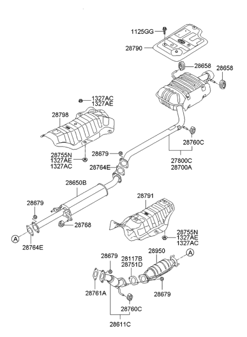2008 Kia Rondo Front Muffler Assembly Diagram for 286102G210