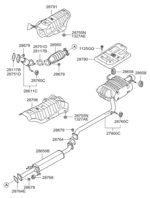 2011 Kia Rondo Catalytic Converter Assembly Diagram for 2895025560