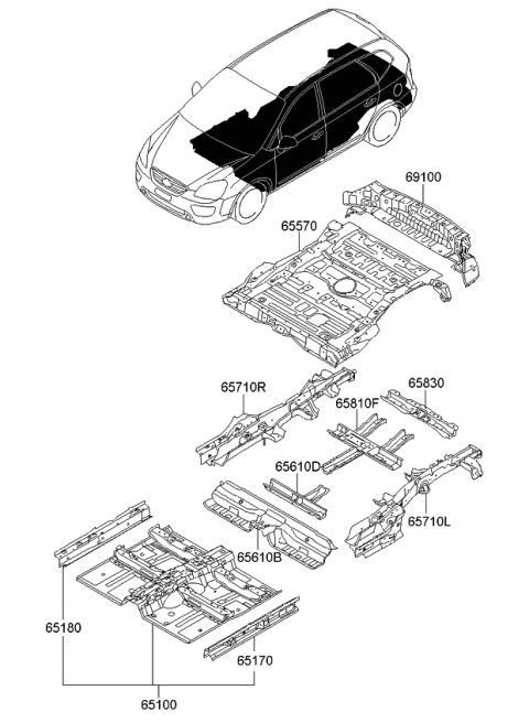 2007 Kia Rondo Member Assembly-Rear Floor Diagram for 657101D201