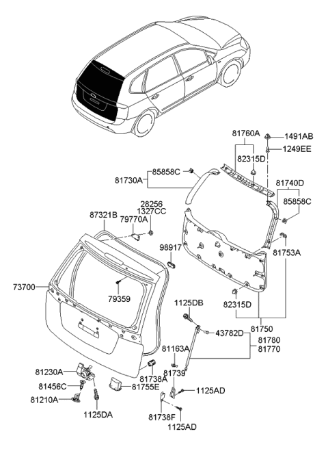 2008 Kia Rondo Weatherstrip-Tail Gate Opening Diagram for 873211D000