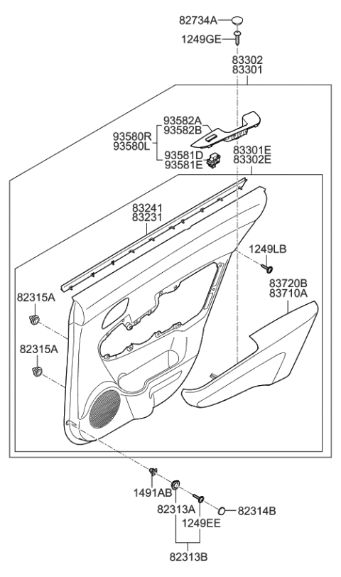 2007 Kia Rondo Rear Power Window Sub Right Switch Assembly Diagram for 935801D5003W