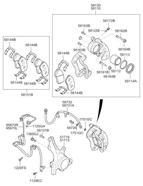 2006 Kia Rondo Front Brake Assembly, Right Diagram for 581301D050