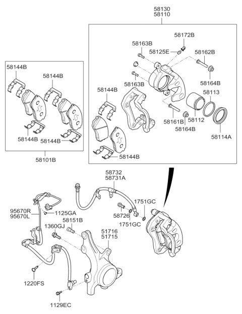 2007 Kia Rondo Front Axle Hub & Wheel Brake Diagram 1