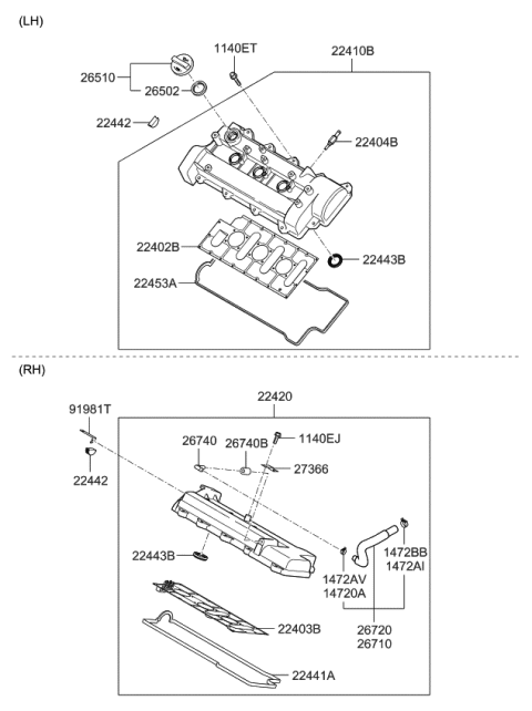 2006 Kia Rondo Gasket-Rocker Cover Diagram for 224413E600