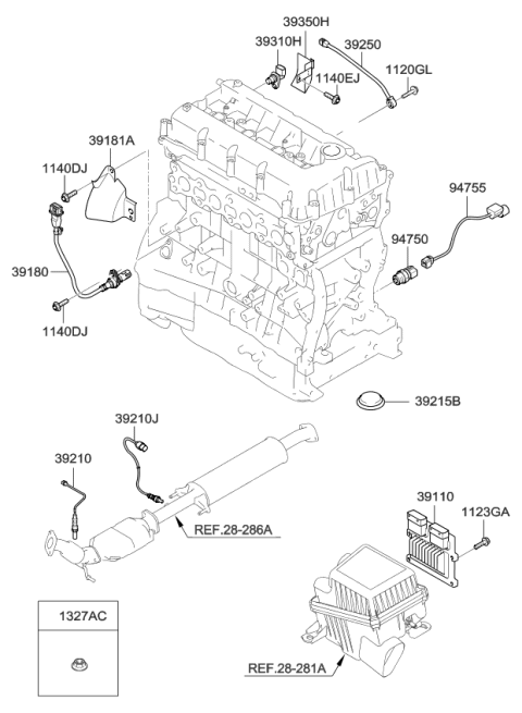 2006 Kia Rondo Engine Ecm Control Module Diagram for 391012G201