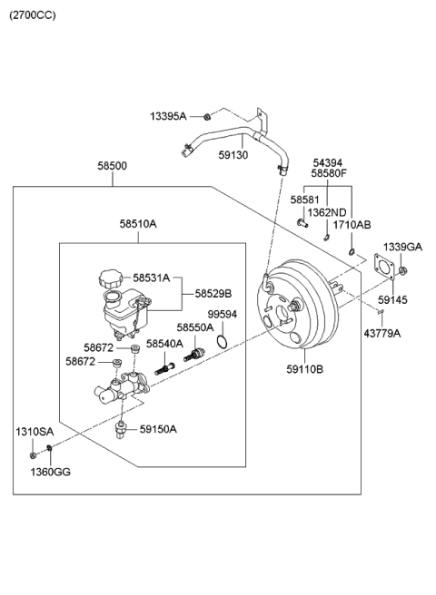 2008 Kia Rondo Brake Master Cylinder & Vacuum Hose Diagram 2