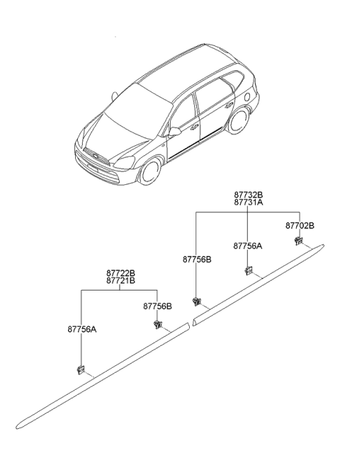 2009 Kia Rondo Moulding-Waist Line Diagram