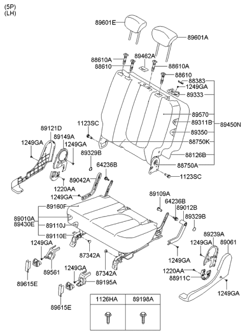 2009 Kia Rondo Frame Assembly-Rear Seat Cushion Diagram for 891101D100WK