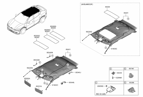 2023 Kia EV6 Sunvisor & Head Lining Diagram