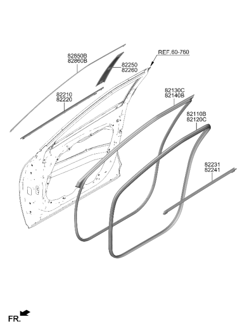 2022 Kia EV6 W/STRIP ASSY-FR DR B Diagram for 82220CV000