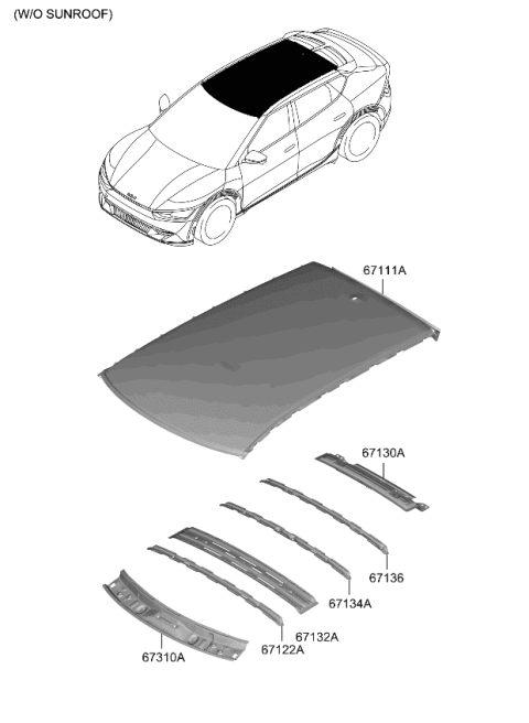 2022 Kia EV6 RAIL ASSY-ROOF FR Diagram for 67121CV050