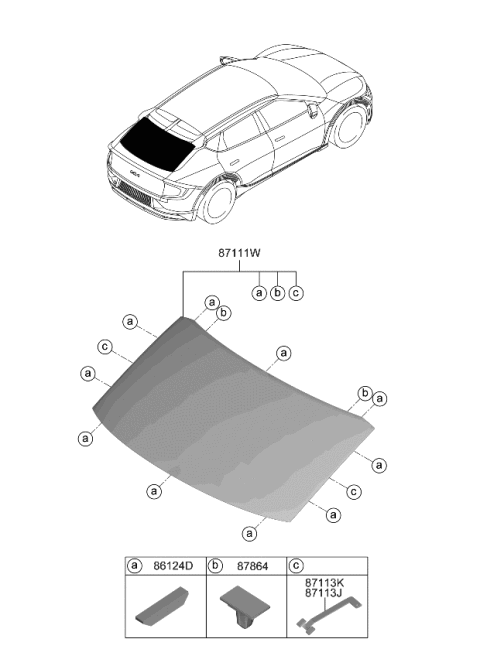 2022 Kia EV6 Rear Window Glass & Moulding Diagram
