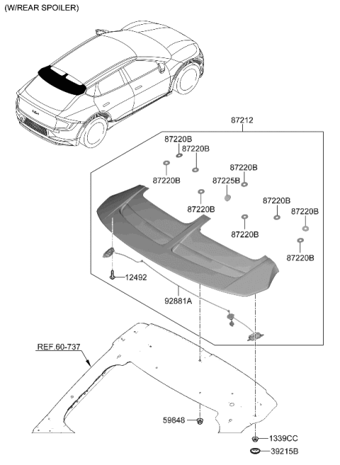 2023 Kia EV6 Roof Garnish & Rear Spoiler Diagram 3