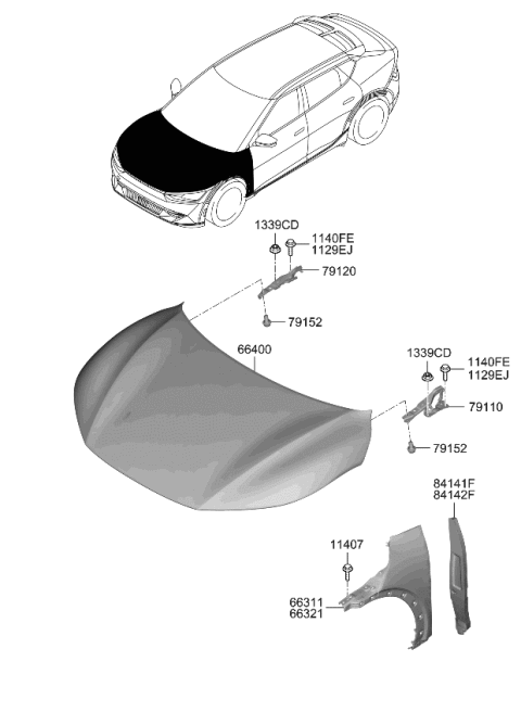 2023 Kia EV6 Fender & Hood Panel Diagram