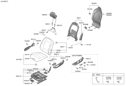 2024 Kia EV6 LEVER ASSY-SEAT HEIG Diagram for 88013CV000WK