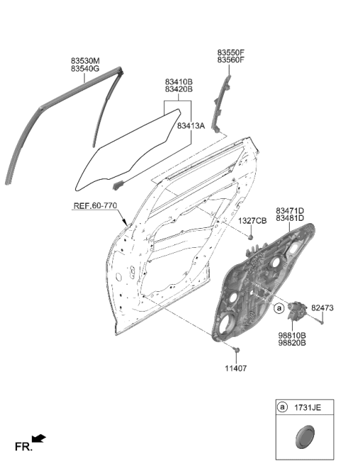 2022 Kia EV6 RUN-RR DR WINDOW GLA Diagram for 83540CV000