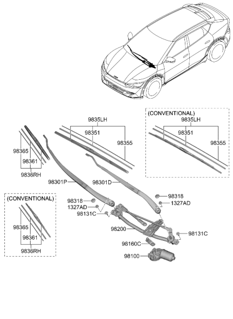 2022 Kia EV6 LINKAGE ASSY-WINDSHI Diagram for 98120CV000